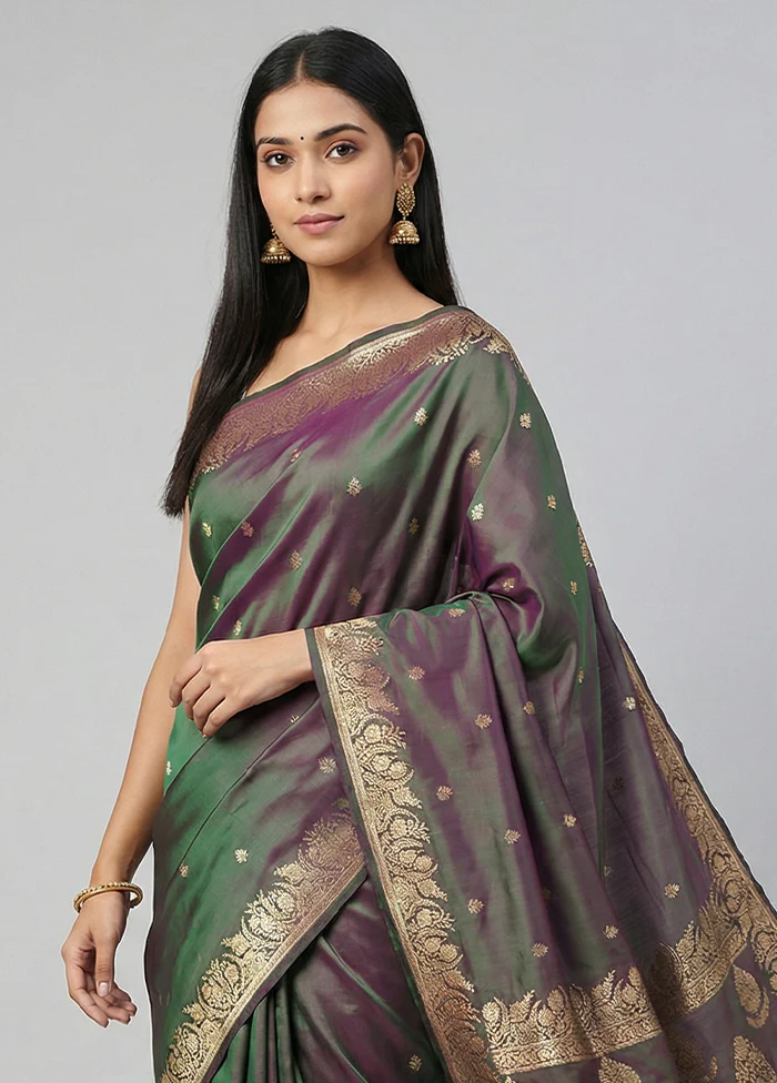 Green Banarasi Silk Saree With Blouse Piece - Image 2