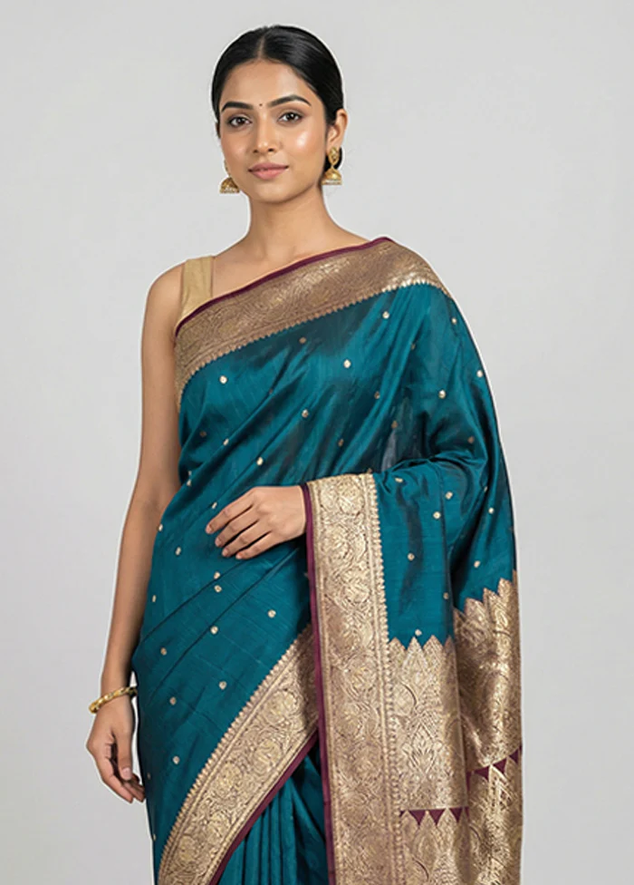 Green Banarasi Silk Saree With Blouse Piece - Image 2