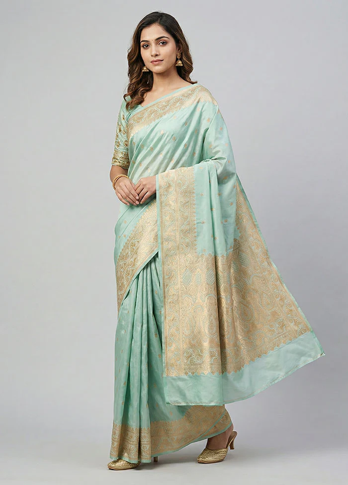 Green Banarasi Silk Saree With Blouse Piece