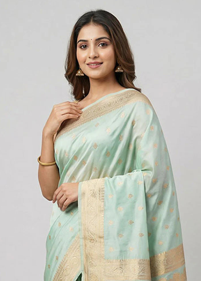 Green Banarasi Silk Saree With Blouse Piece - Image 2
