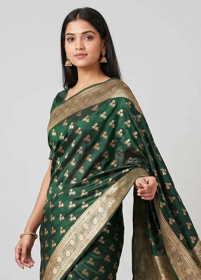 Green Banarasi Silk Saree With Blouse Piece - Image 2