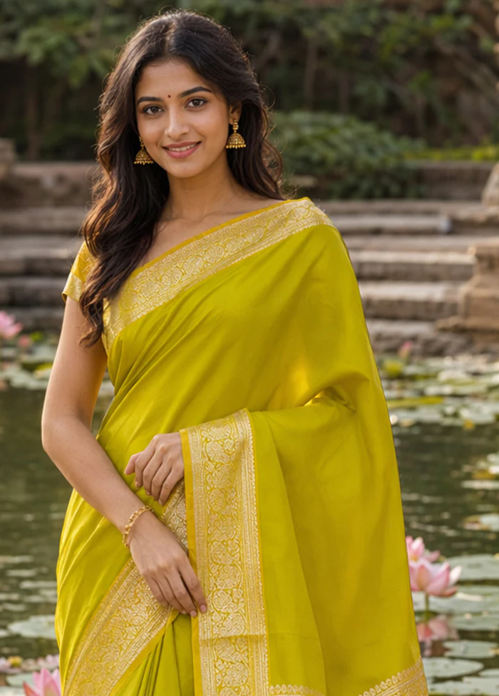 Green Banarasi Silk Saree With Blouse Piece - Image 2