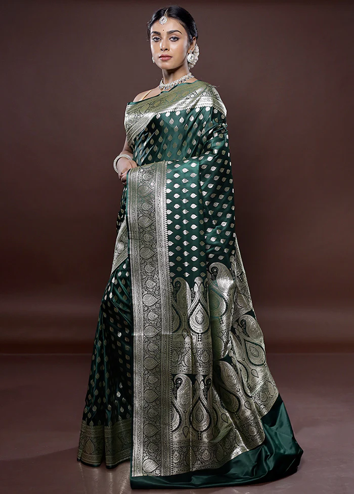 Green Banarasi Silk Saree With Blouse Piece - Image 5