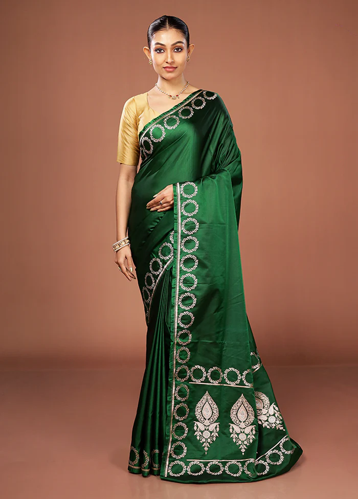 Green Banarasi Silk Saree With Blouse Piece - Image 2