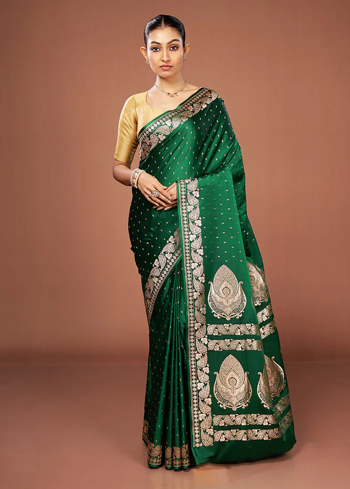 Green Banarasi Silk Saree With Blouse Piece - Image 2