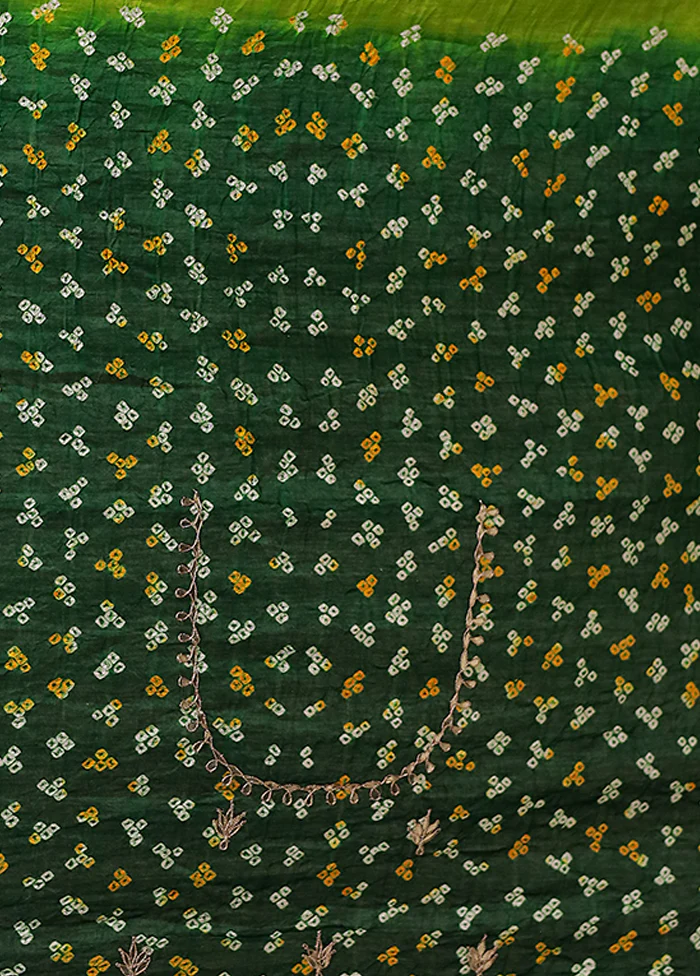 Green Bandhej Pure Silk Saree Without Blouse Piece - Image 6