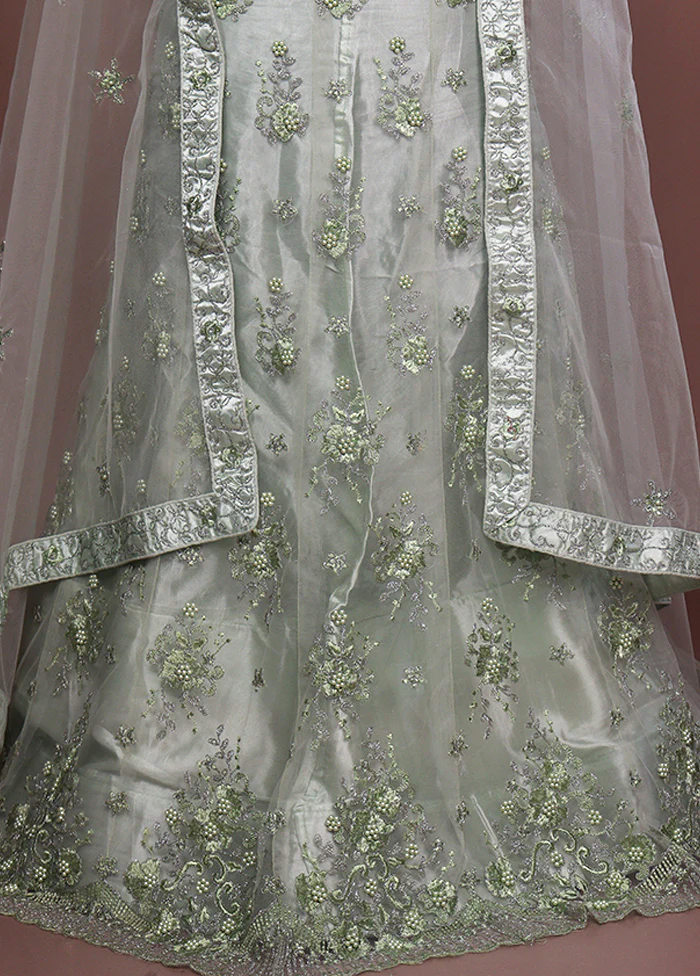 Green Blended Silk Dupatta Lehenga Set - Image 2
