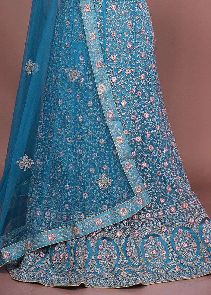 Green Blended Silk Dupatta Lehenga Set - Image 2