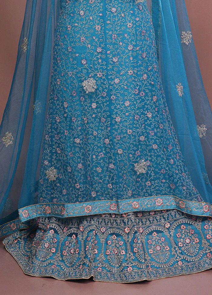 Green Blended Silk Dupatta Lehenga Set - Image 3