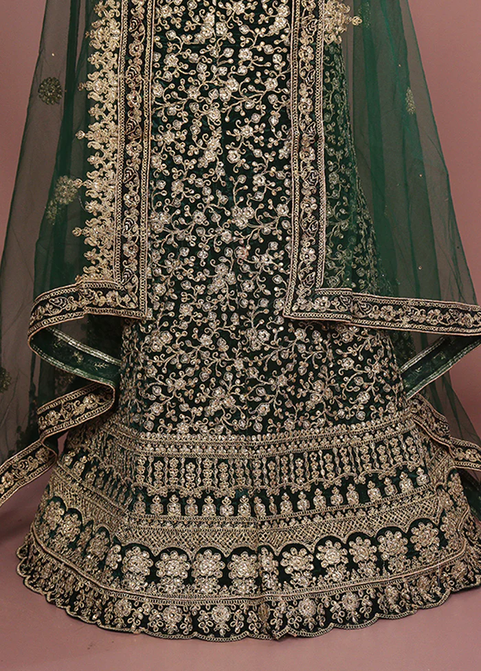 Green Blended Silk Dupatta Lehenga Set - Image 2