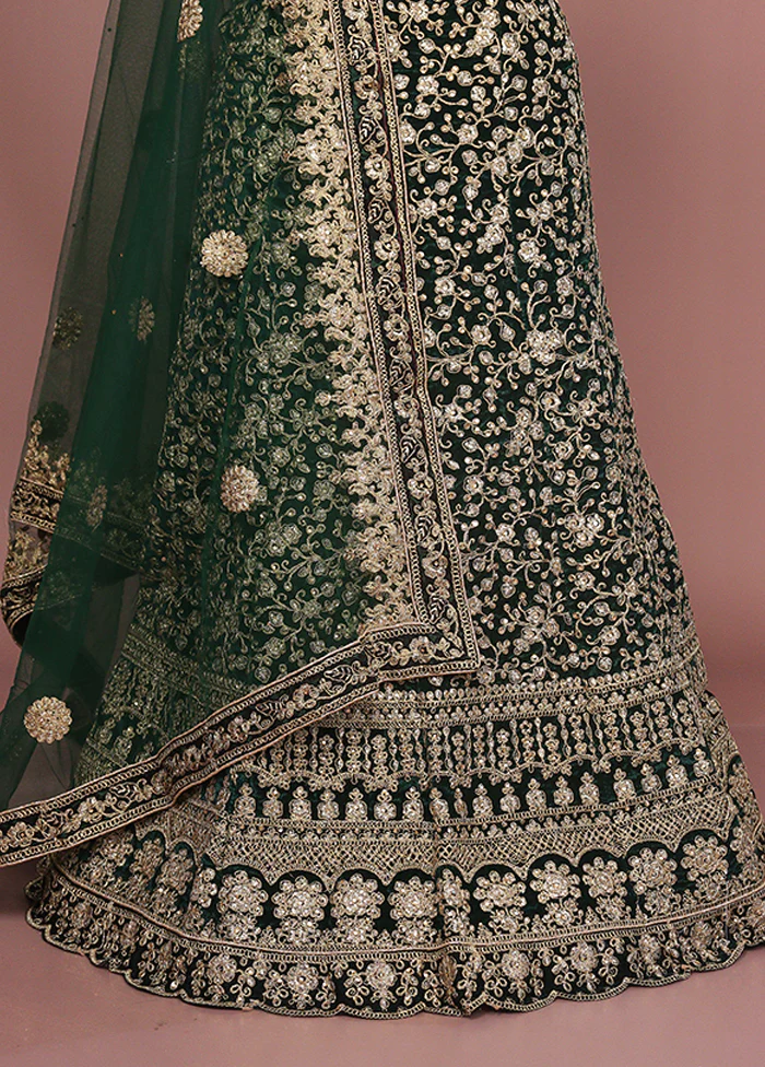 Green Blended Silk Dupatta Lehenga Set - Image 3