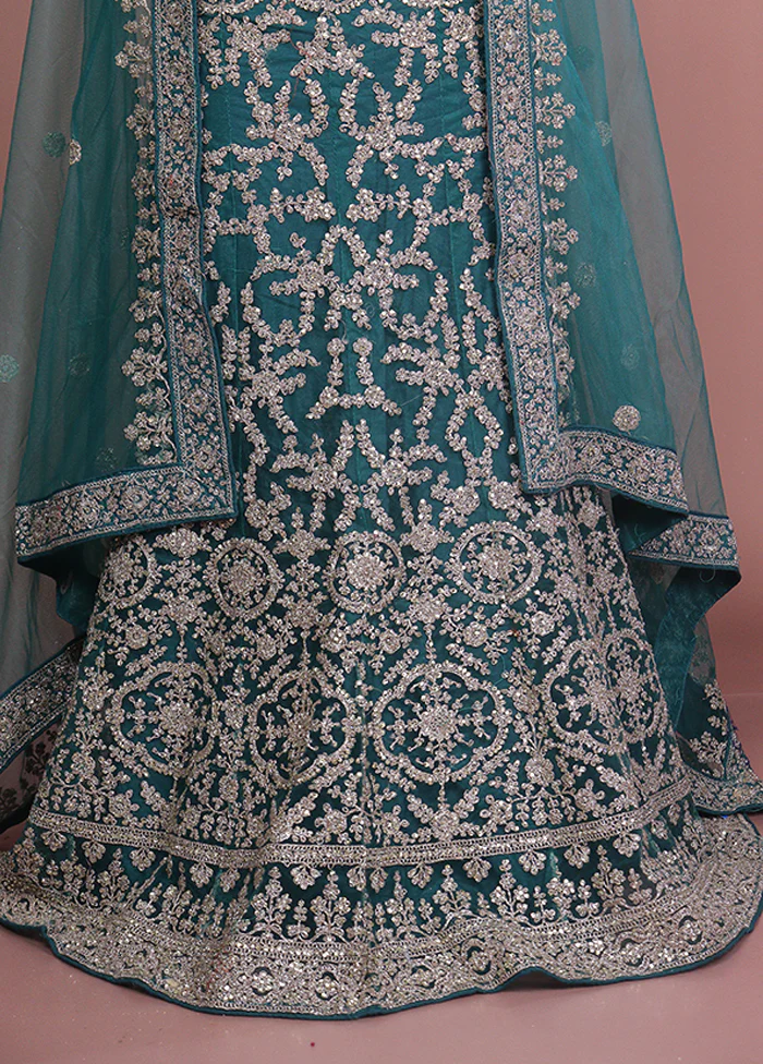 Green Blended Silk Dupatta Lehenga Set - Image 2