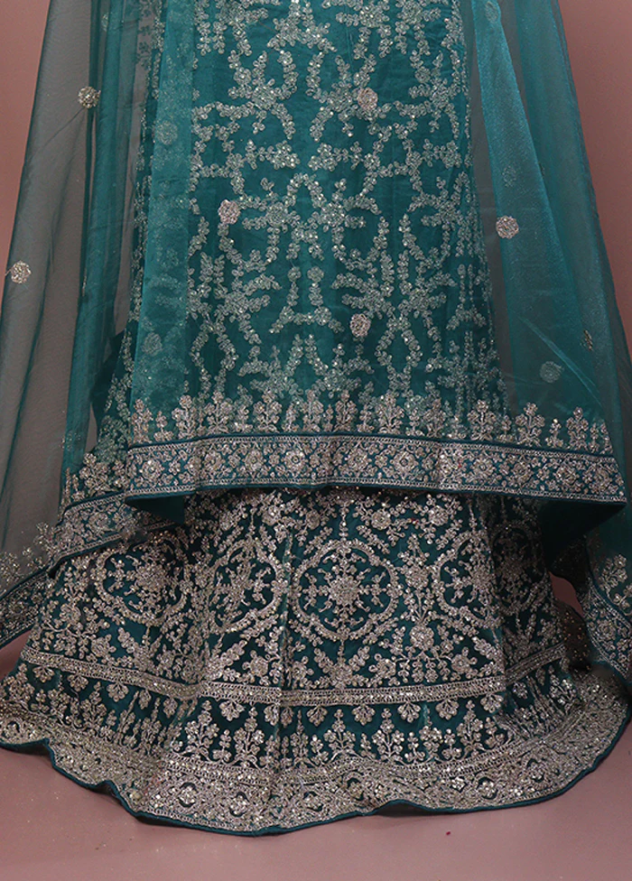 Green Blended Silk Dupatta Lehenga Set - Image 3