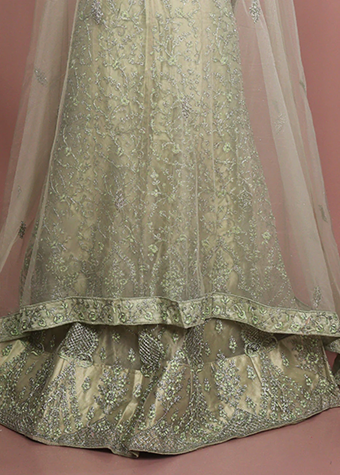 Green Blended Silk Dupatta Lehenga Set - Image 3