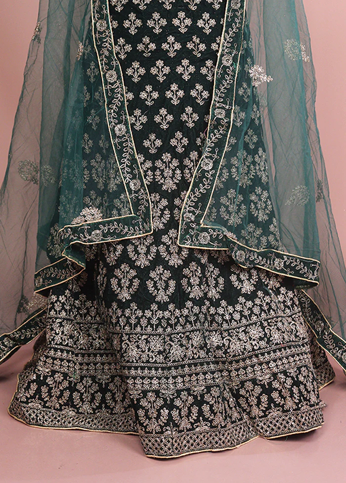 Green Blended Silk Dupatta Lehenga Set - Image 2