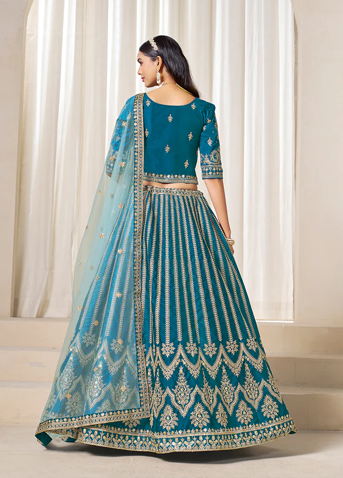 Green Blended Silk Dupatta Lehenga Set - Image 3