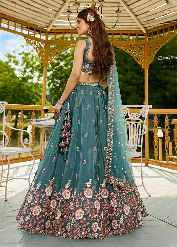 Green Blended Silk Lehenga Set - Image 3