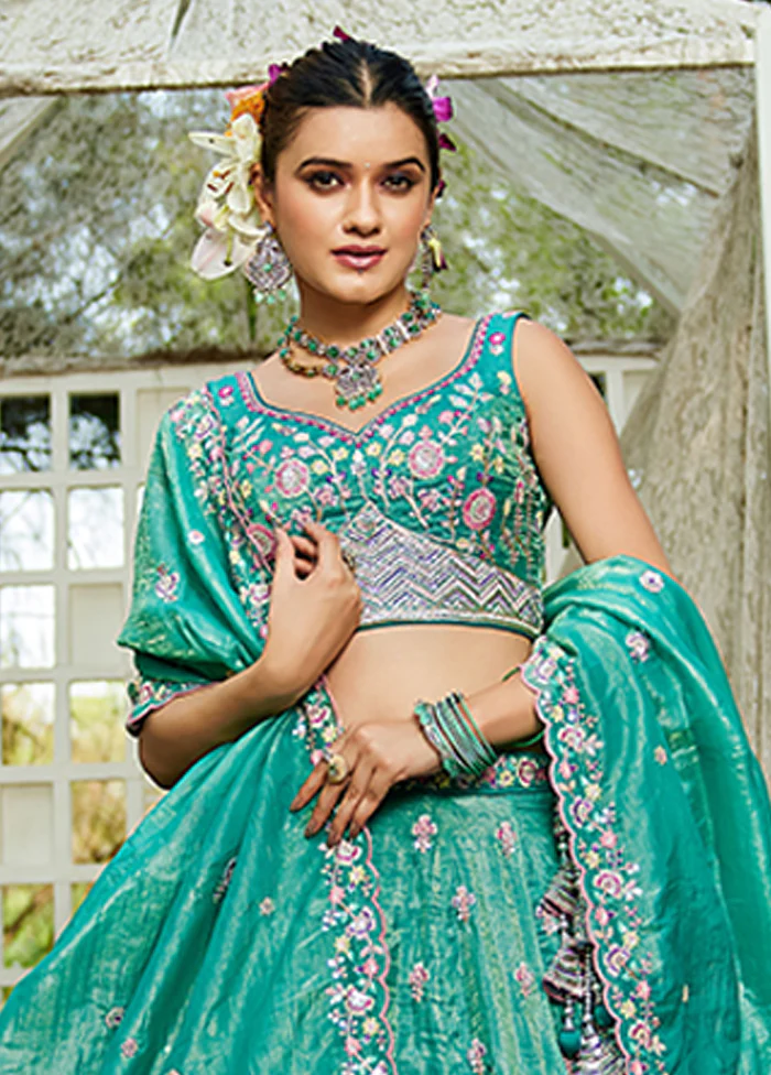 Green Blended Silk Lehenga Set - Image 2