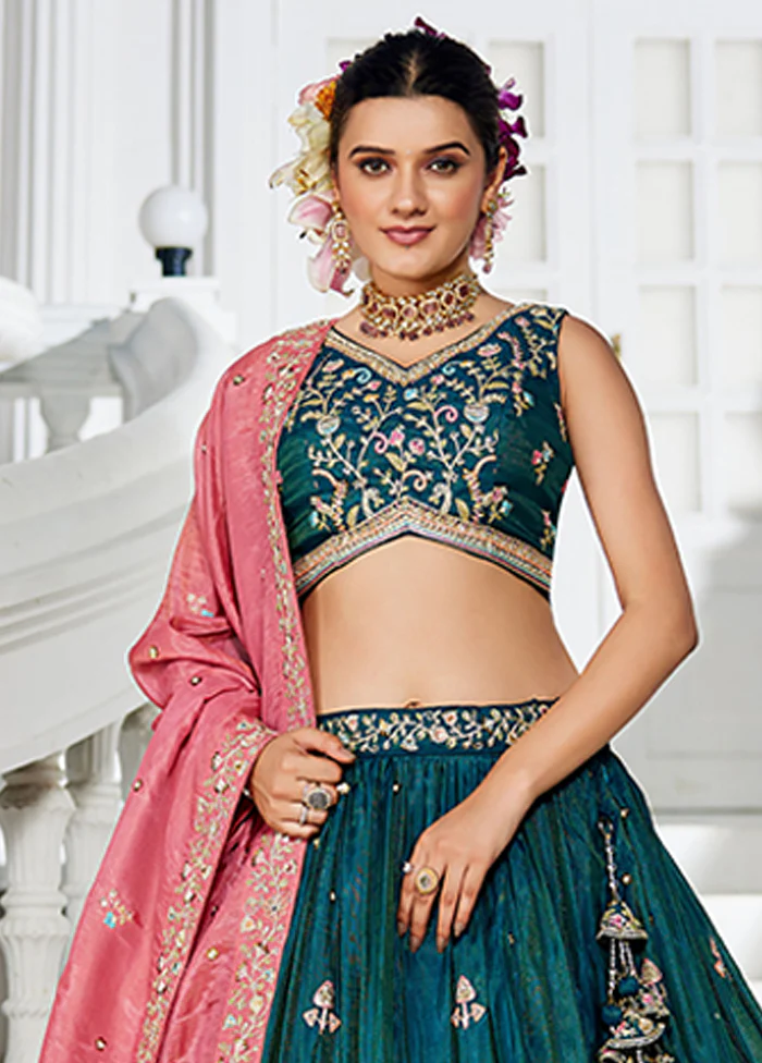Green Blended Silk Lehenga Set - Image 2