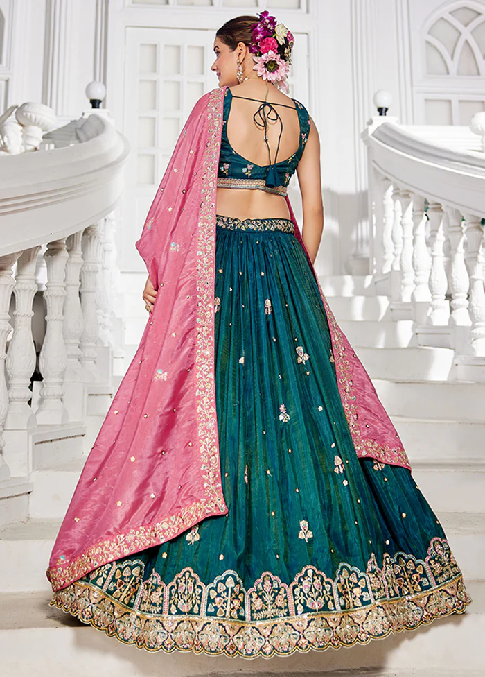 Green Blended Silk Lehenga Set - Image 3