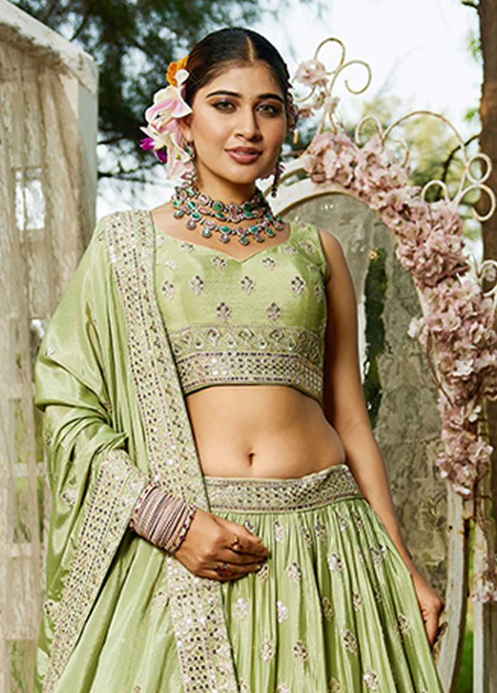 Green Blended Silk Lehenga Set - Image 2