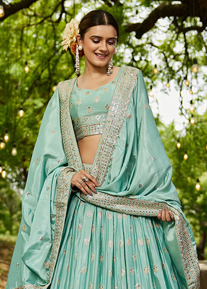 Green Blended Silk Lehenga Set - Image 2