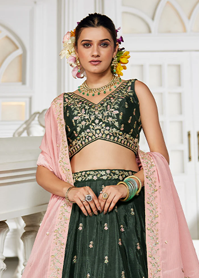 Green Blended Silk Lehenga Set - Image 2