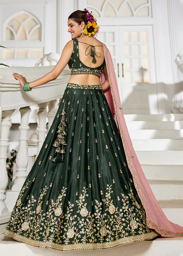 Green Blended Silk Lehenga Set - Image 3