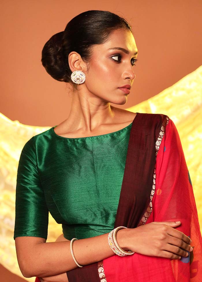 Green Boat Neck Designer Blouse Piece - Image 3