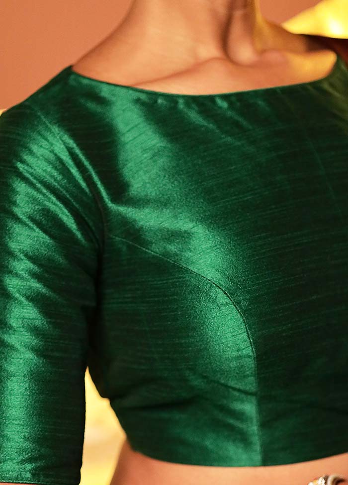Green Boat Neck Designer Blouse Piece - Image 4