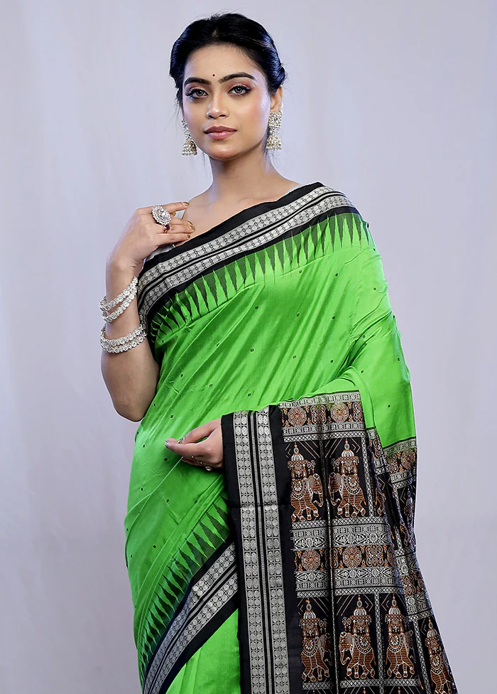 Green Bomkai Pure Silk Saree With Blouse Piece