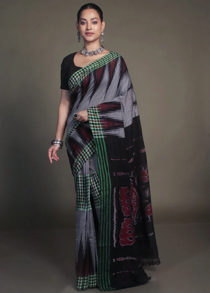 Grey Bomkai Cotton Saree Without Blouse Piece