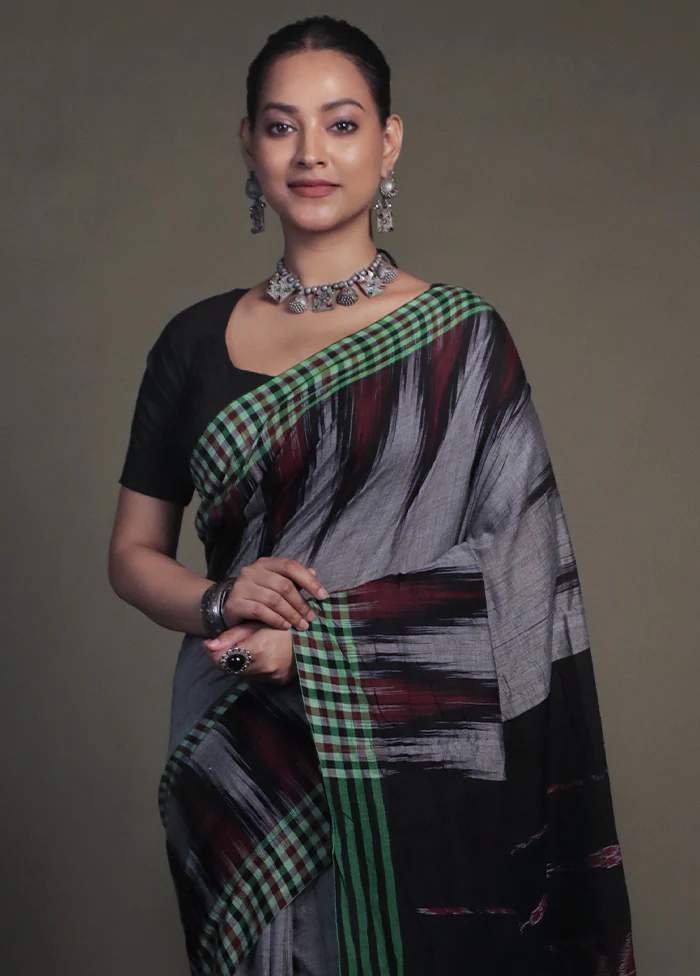 Grey Bomkai Cotton Saree Without Blouse Piece - Image 2