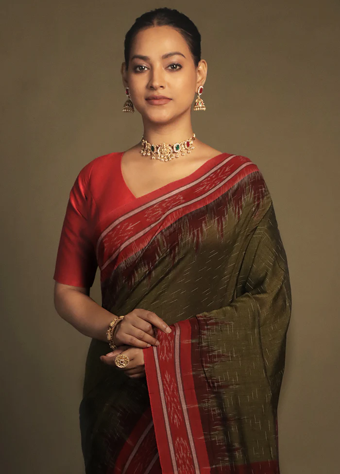 Green Bomkai Silk Saree Without Blouse Piece - Image 2