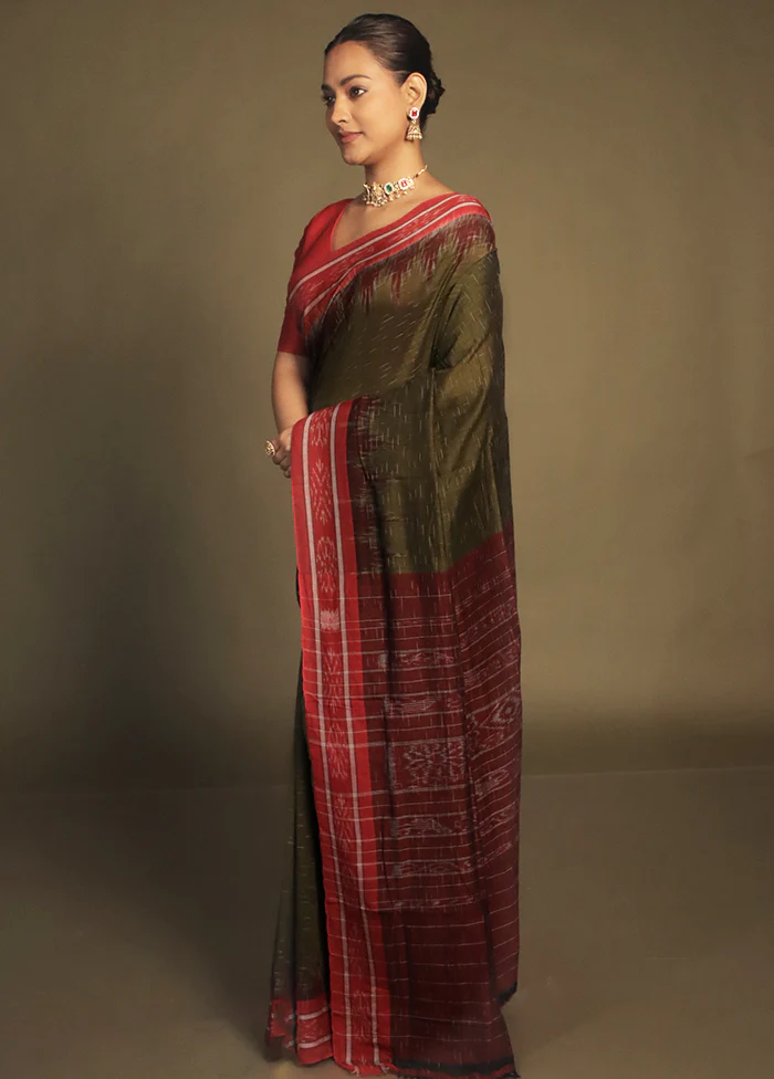 Green Bomkai Silk Saree Without Blouse Piece - Image 4