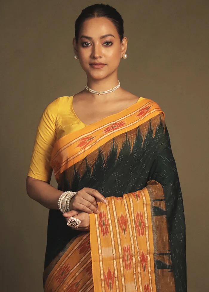 Green Bomkai Silk Saree Without Blouse Piece - Image 2