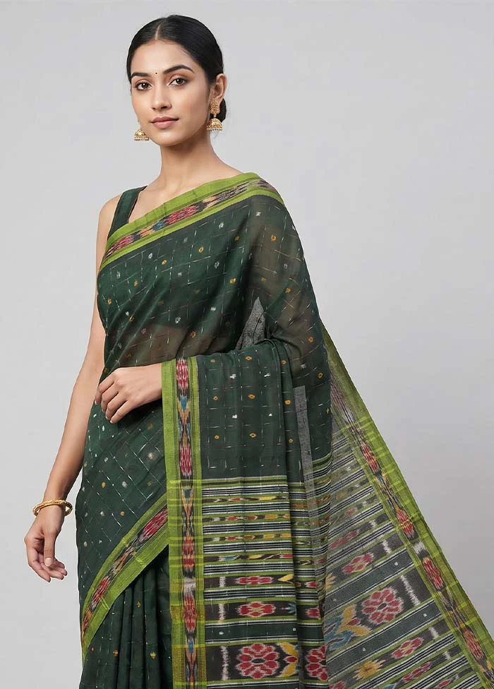 Green Bomkai Silk Saree Without Blouse Piece - Image 2