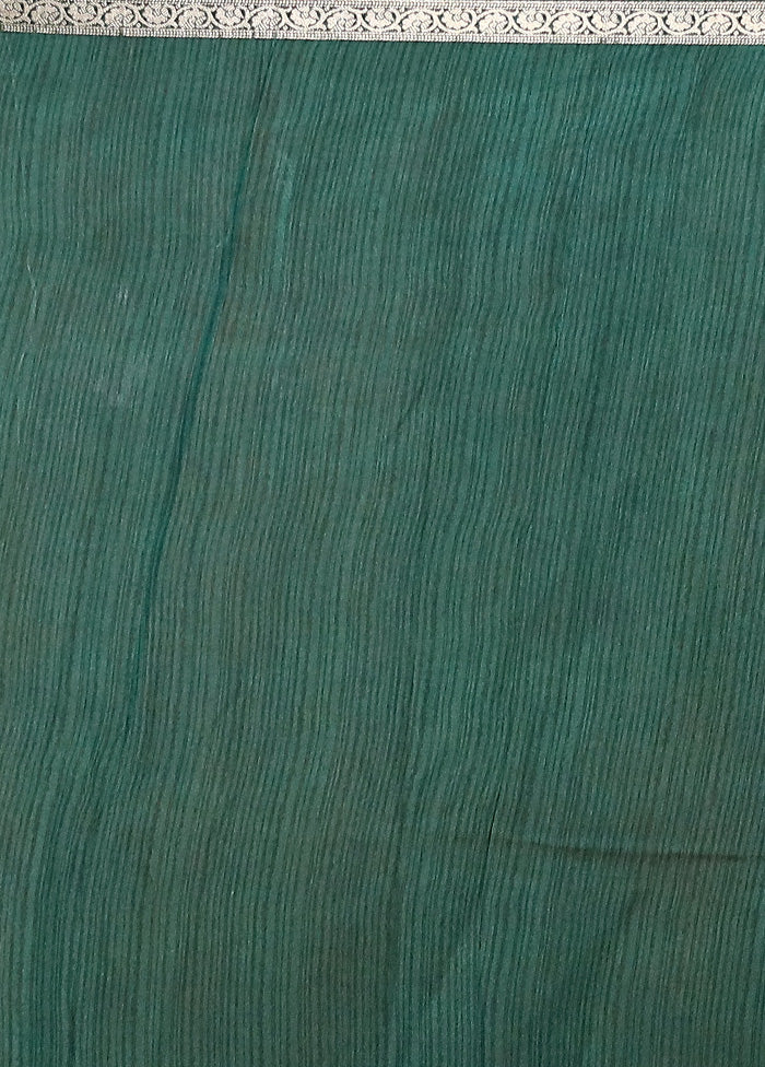 Green Chanderi Cotton Saree With Blouse Piece - Image 5