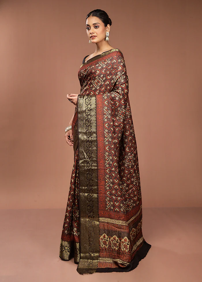 Green Chanderi Cotton Saree With Blouse Piece - Image 4