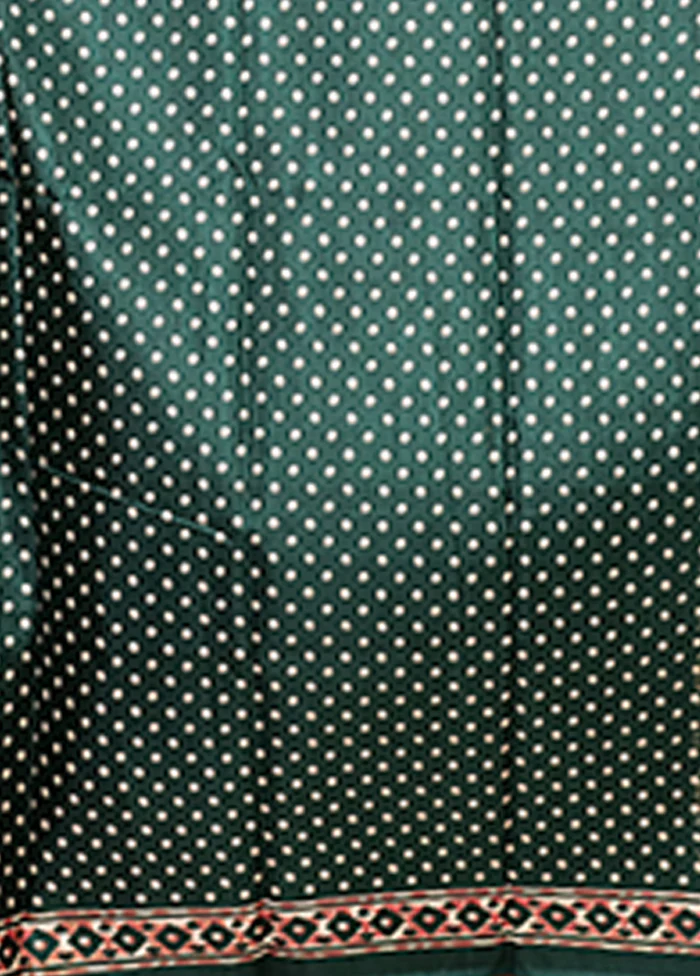 Green Chanderi Cotton Saree With Blouse Piece - Image 5