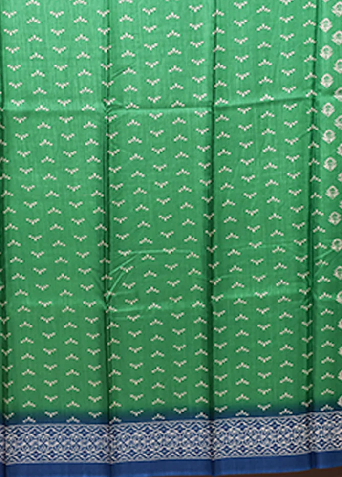 Green Chanderi Cotton Saree With Blouse Piece - Image 5