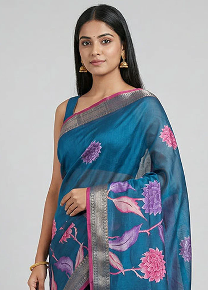 Green Chanderi Silk Saree With Blouse Piece - Image 2