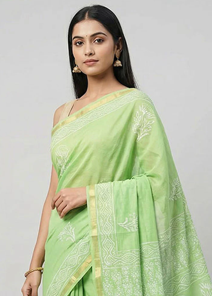Green Chanderi Silk Saree With Blouse Piece - Image 2