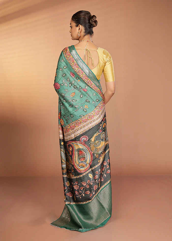 Green Chanderi Silk Saree With Blouse Piece - Image 3