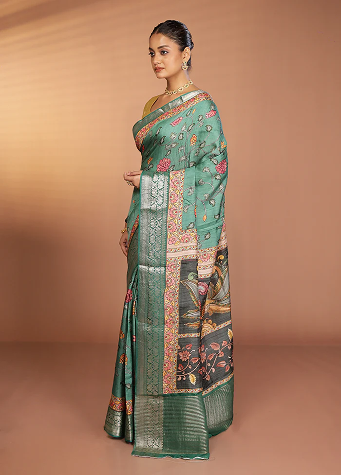 Green Chanderi Silk Saree With Blouse Piece - Image 4