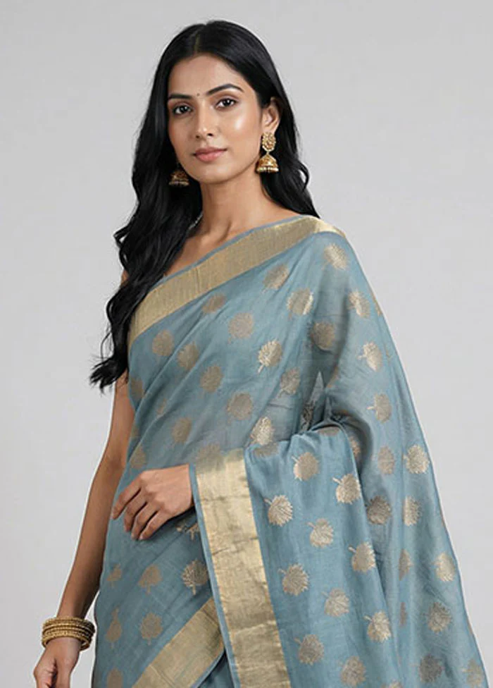Green Chanderi Silk Saree With Blouse Piece - Image 2