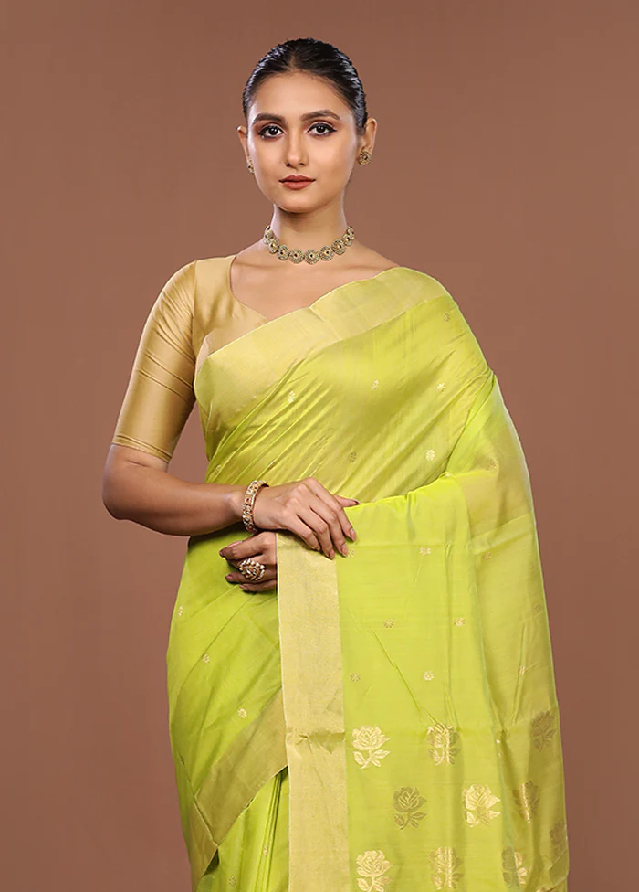 Green Chanderi Silk Saree With Blouse Piece