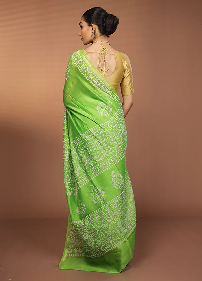 Green Chanderi Silk Saree With Blouse Piece - Image 3