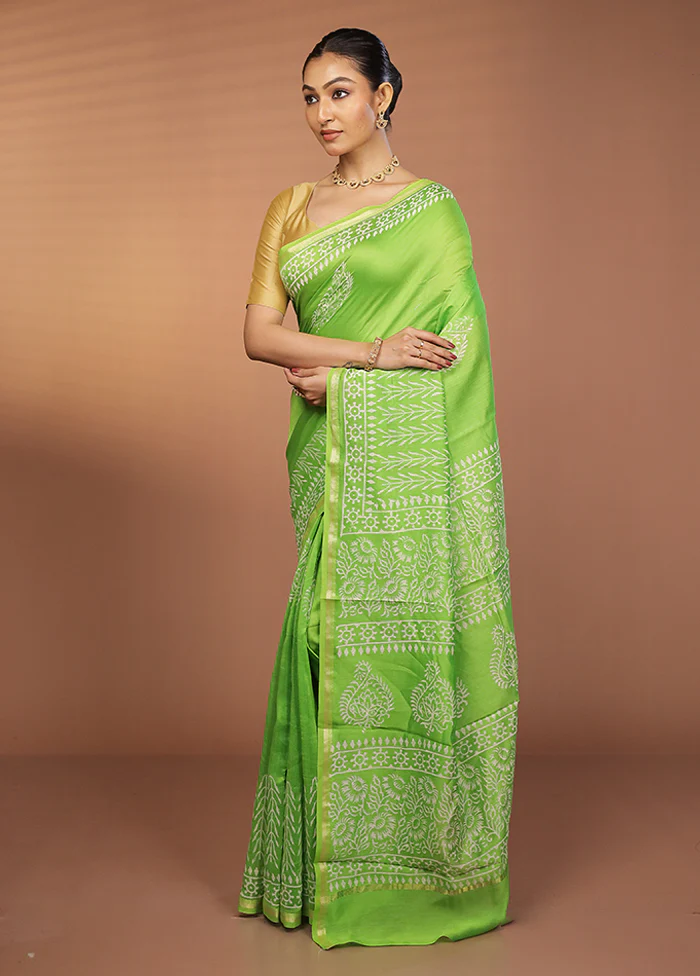 Green Chanderi Silk Saree With Blouse Piece - Image 4