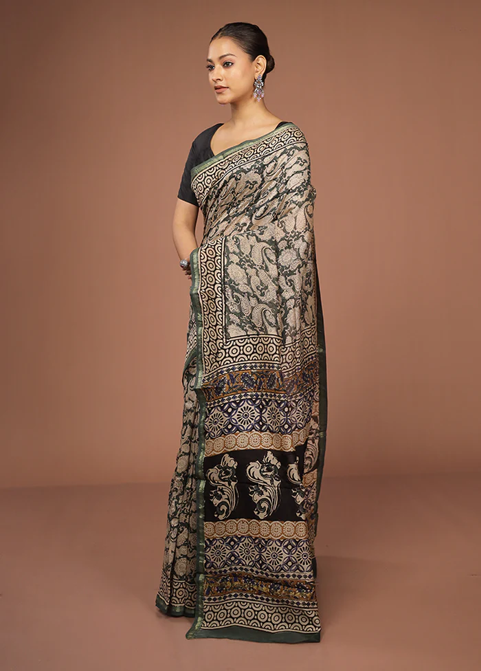 Green Chanderi Silk Saree With Blouse Piece - Image 4